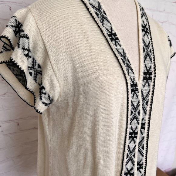 70's Aztec Print Open Cardigan - Short Sleeve - Size Medium - Picture 3 of 7